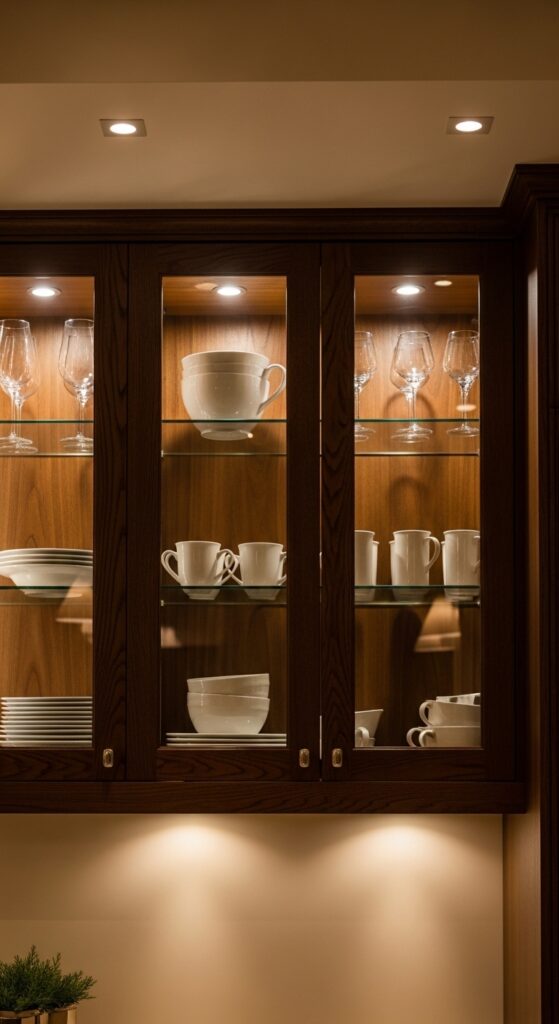 Â Under-Shelf Strip Lighting for Glass Cabinets