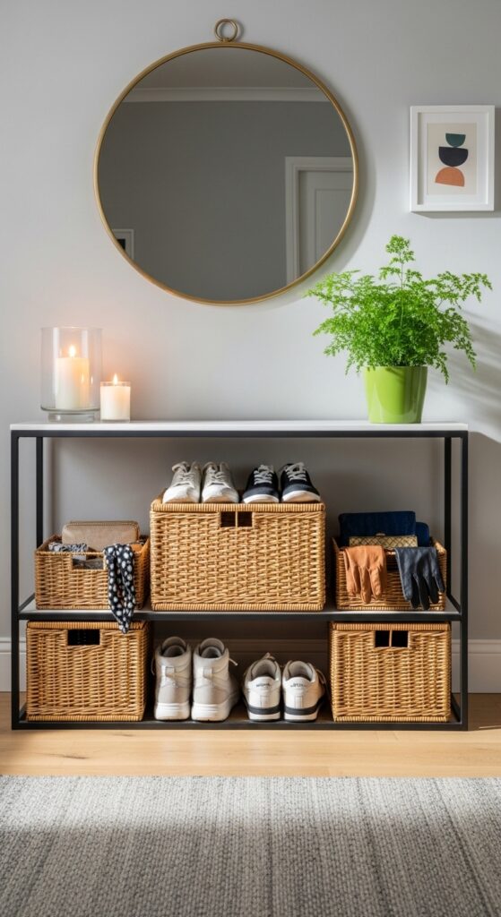 Baskets Under A Console Table