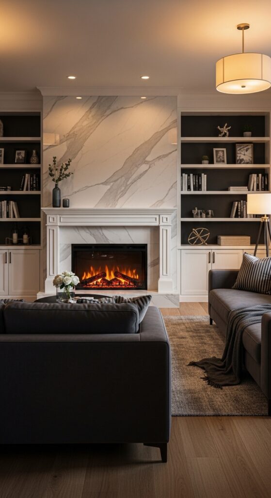 15. Create a Focal Point with a Fireplace (Real or Faux)