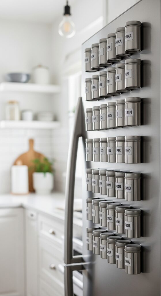 Magnetic Spice Tins on the Side of the Fridge