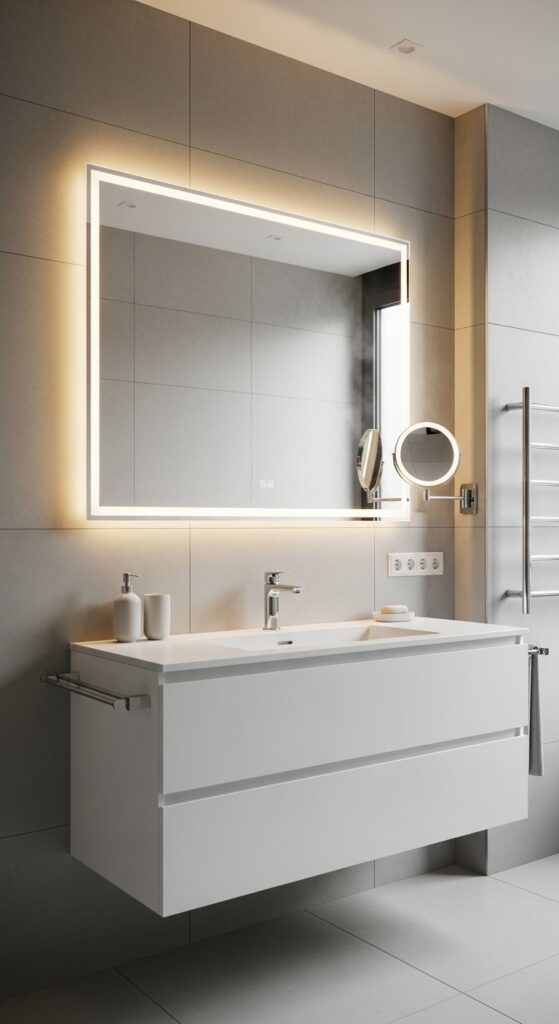 2. Smart Mirrors with Anti-Fog Tech