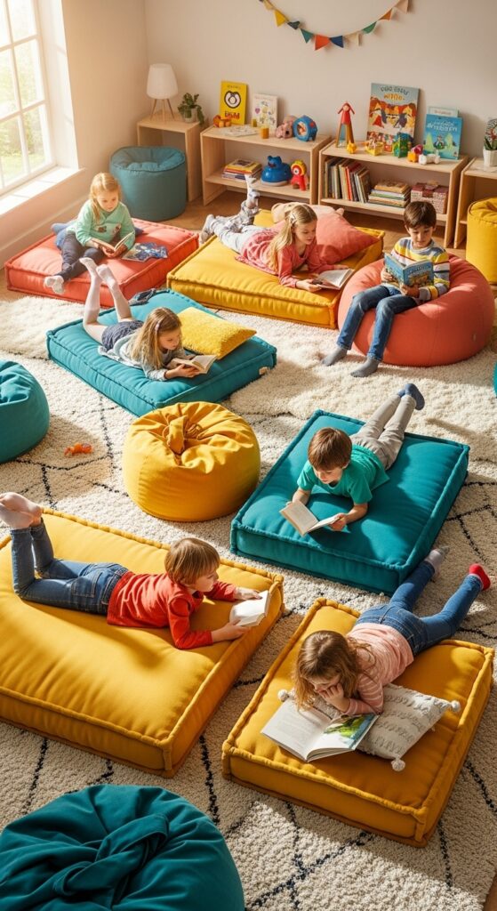 Floor Cushions and Bean Bags Over Chairs