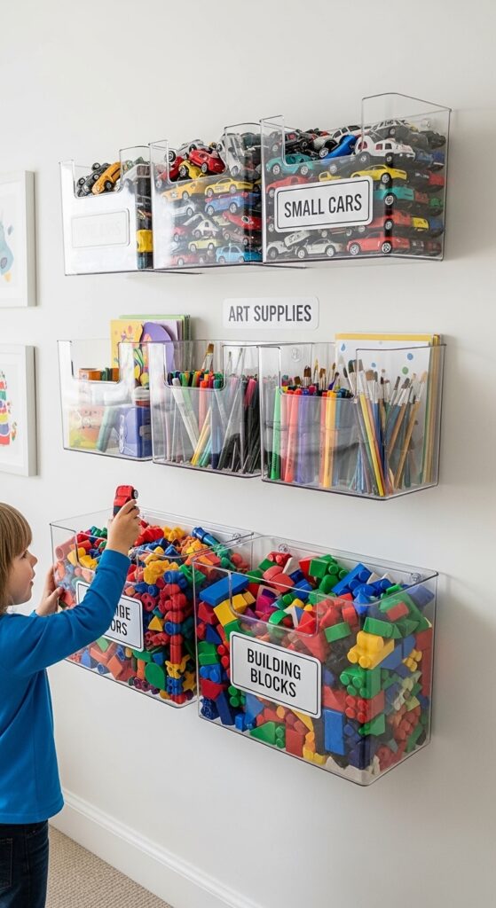  Wall-Mounted Toy Organizers (Clear Bins)