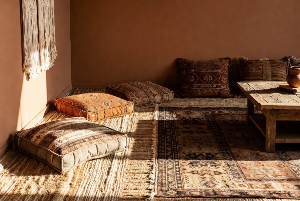 The Layered Rug Look (Bohemian & Cozy)