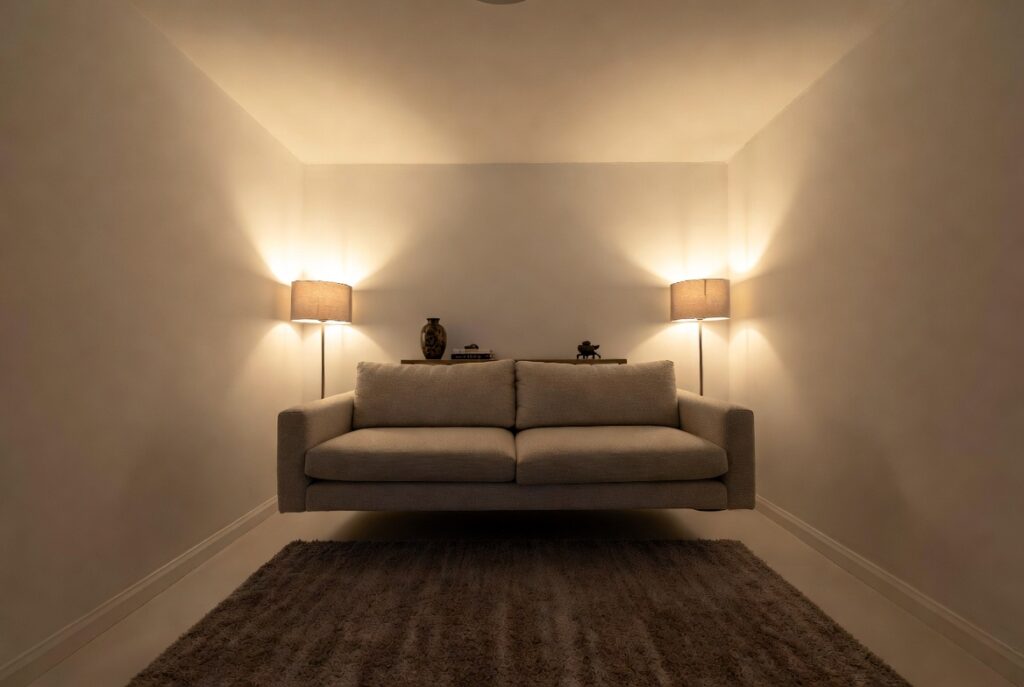 The Floating Sofa With a Console Table Behind
