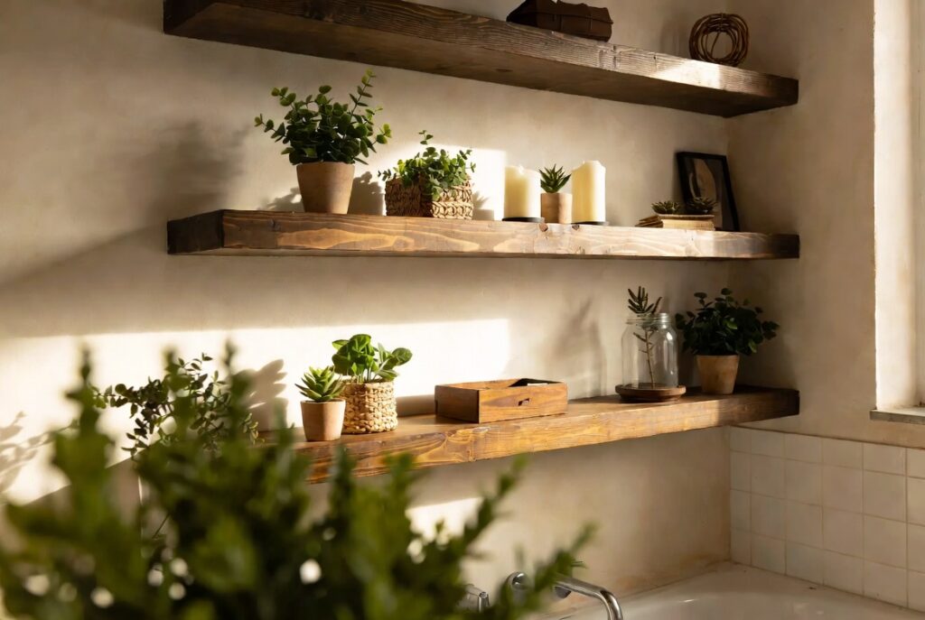 Floating Wood Shelves with Plants