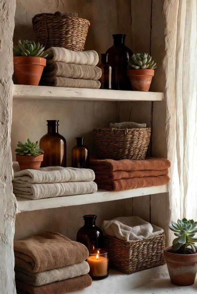 Open Shelving with Stacked Towels