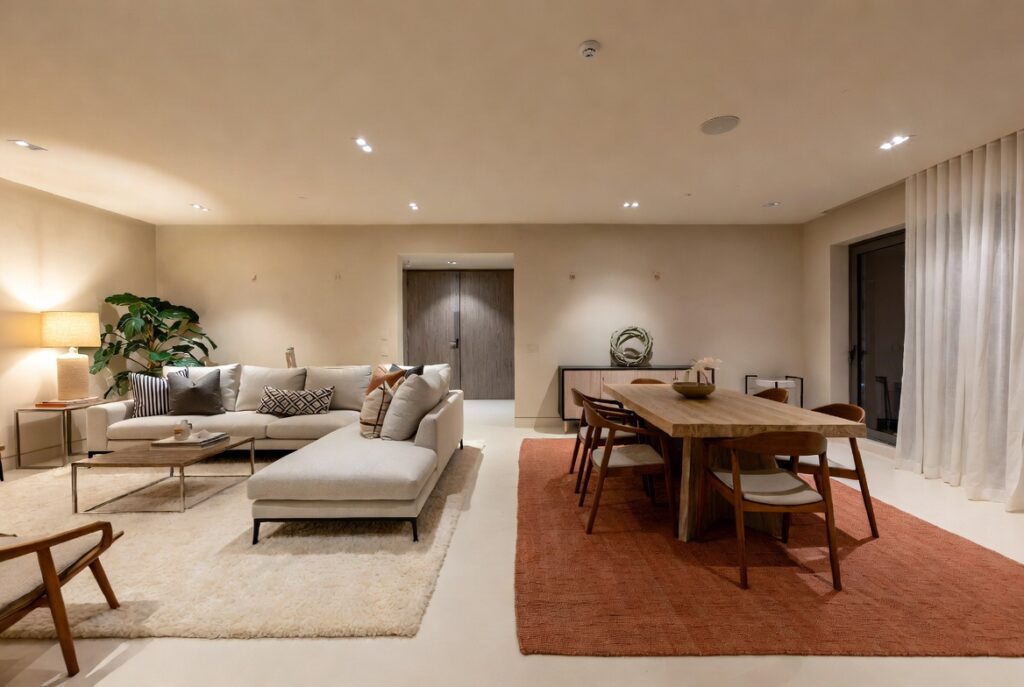 Use Area Rugs to Define Two Different Worlds