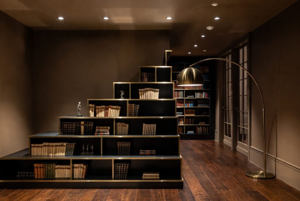 Use a Geometric Bookcase (Asymmetrical or Stepped)