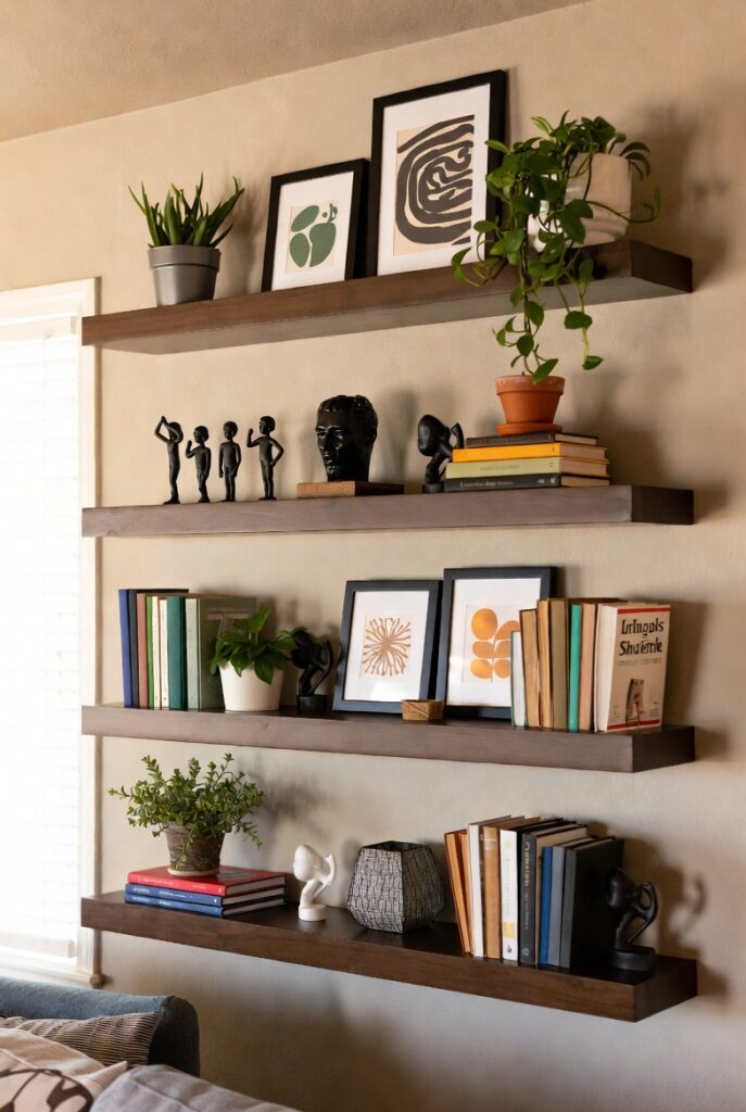 Floating Shelves with Books + Art
