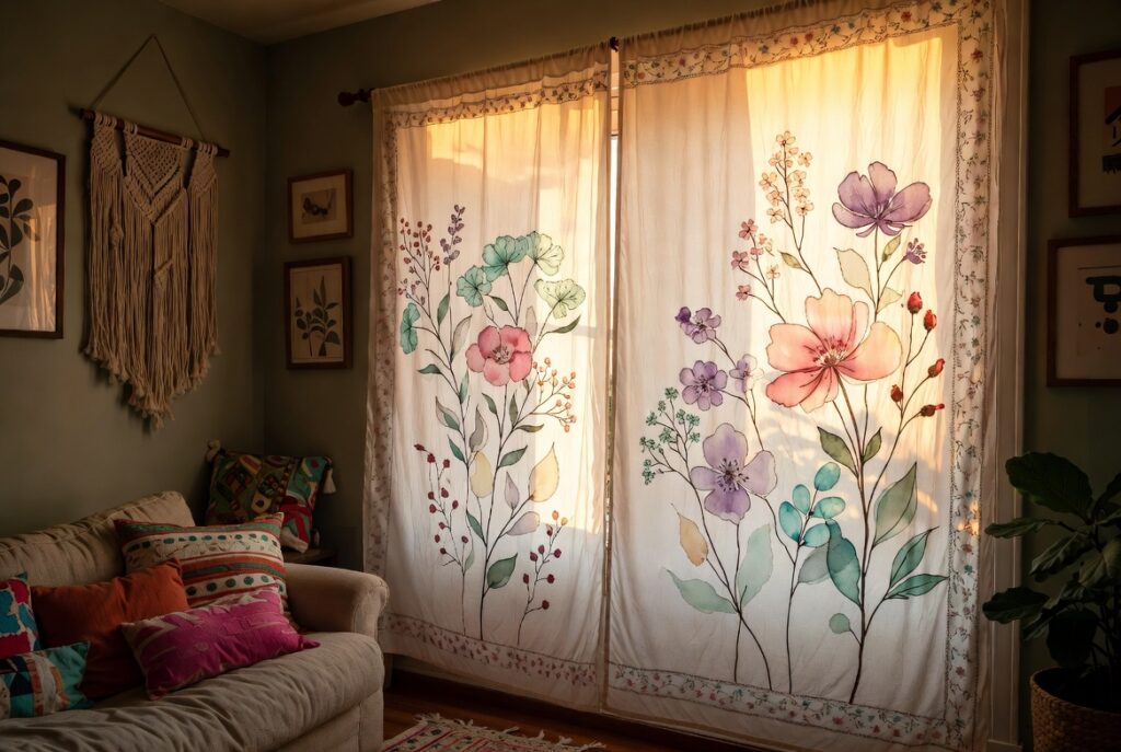 DIY Painted or Embroidered Curtains