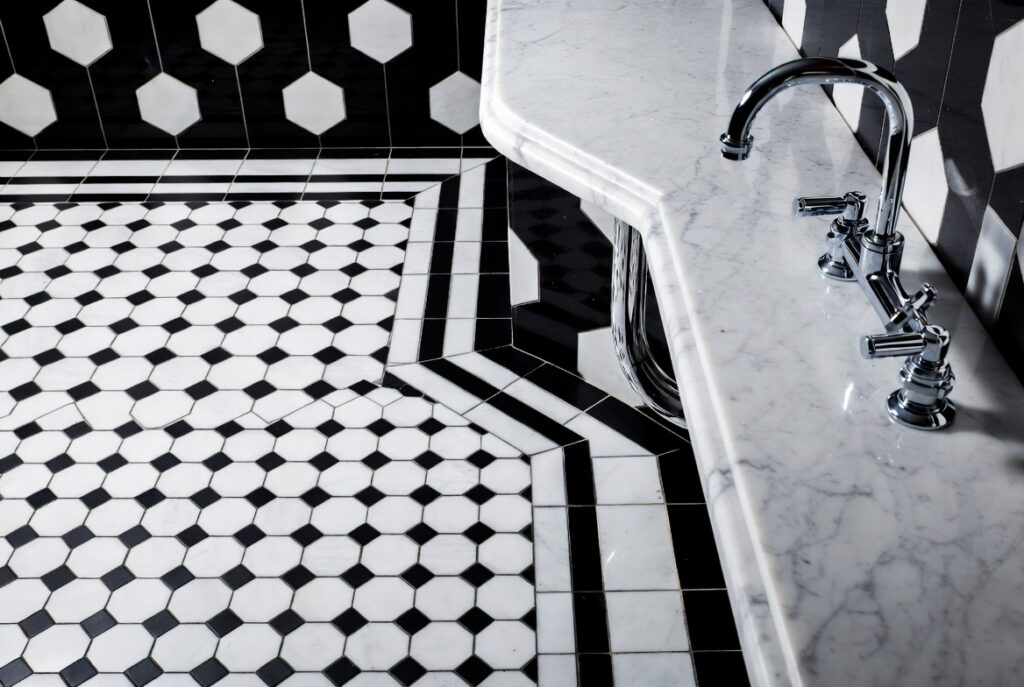 Use Black and White Hexagon Tile (Floor or Backsplash)