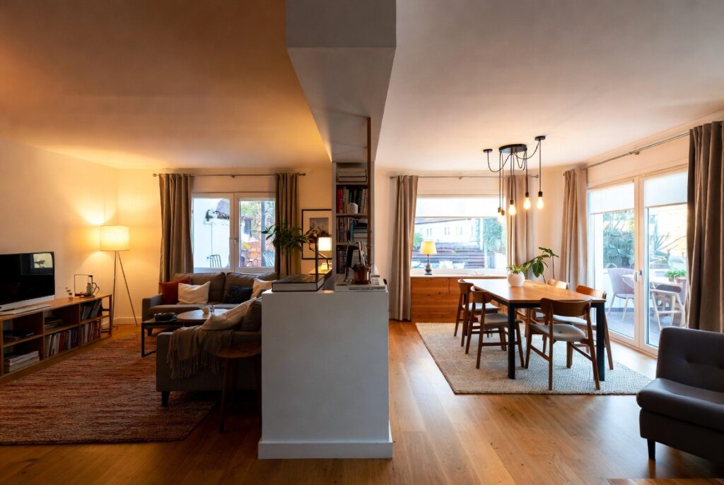 Use a Half Wall or Bookshelf Divider (The Best of Both Worlds)