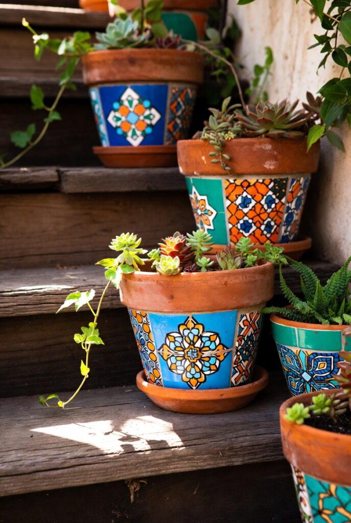 Display Terracotta Pots with Mosaic Tiles