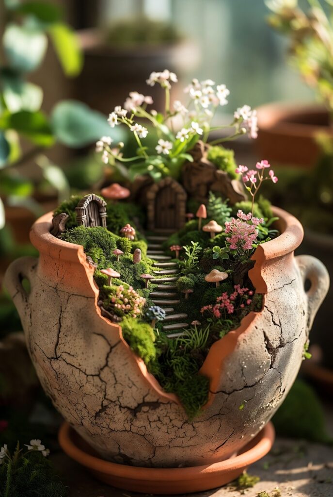 Create a Fairy Garden inside a Broken Pot