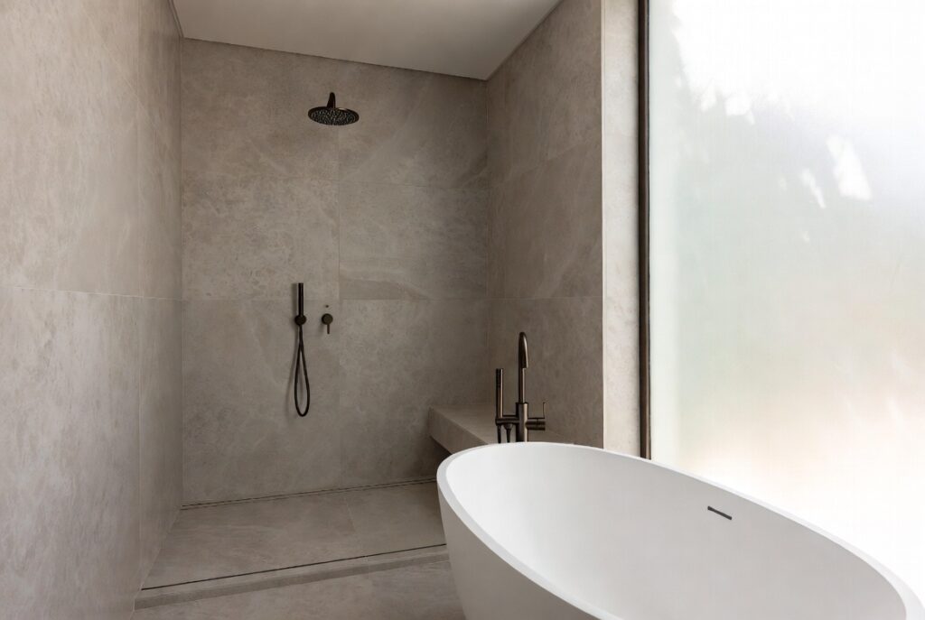 The Wet Room Layout (Open Shower + Tub)