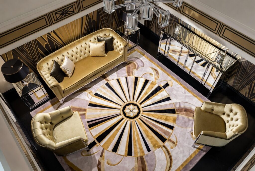 Layer a Sunburst or Fan Pattern Rug