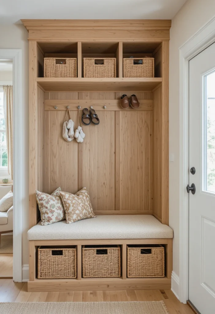 Add Under-Bench Baskets Instead of Drawers Tiny Mudroom  Ideas