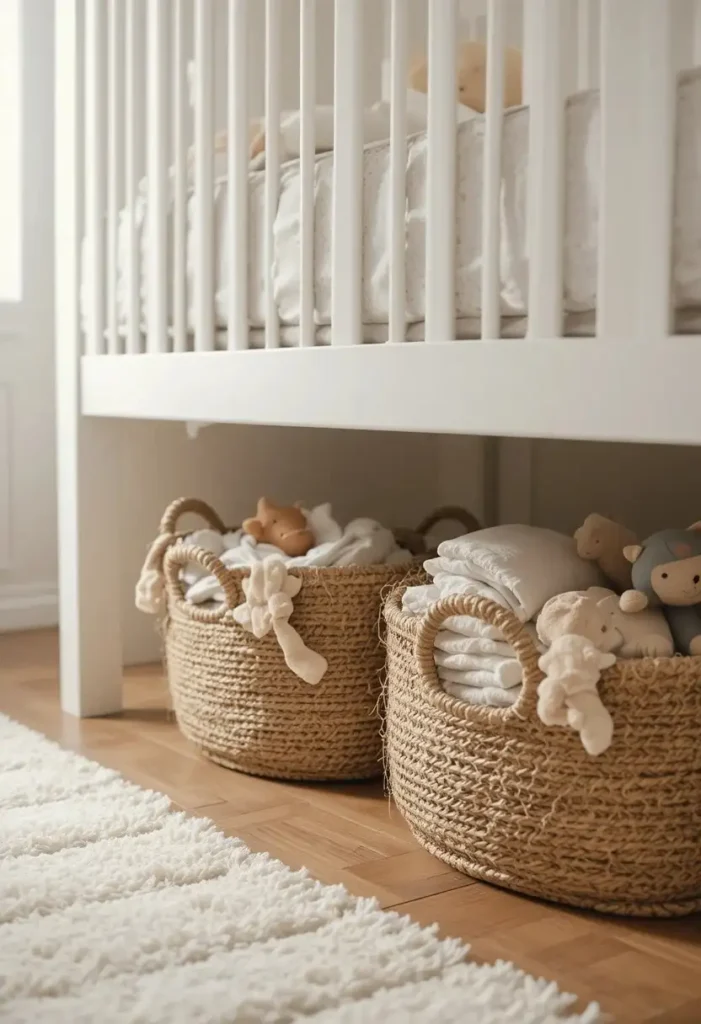 Use Under-Crib Storage Baskets Tiny Nursery Ideas