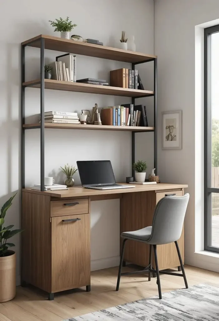 Choose a Bookshelf-Desk Combo Tiny Bookshelf Ideas