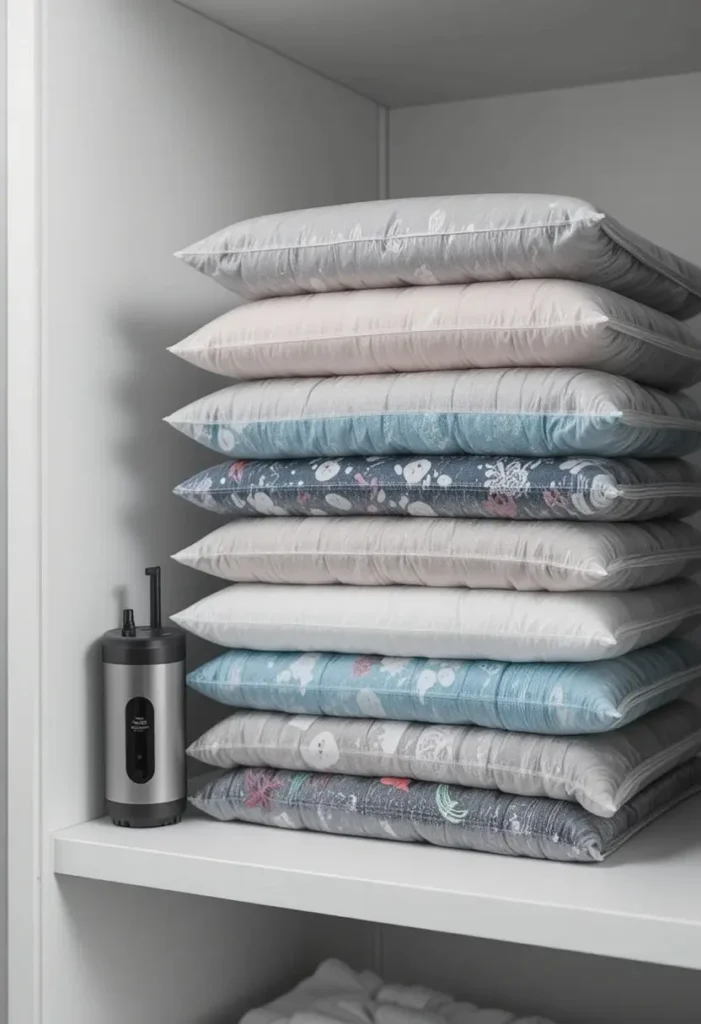 Use Vacuum-Seal Bags for Out-of-Season Items Tiny Closet Organization Ideas