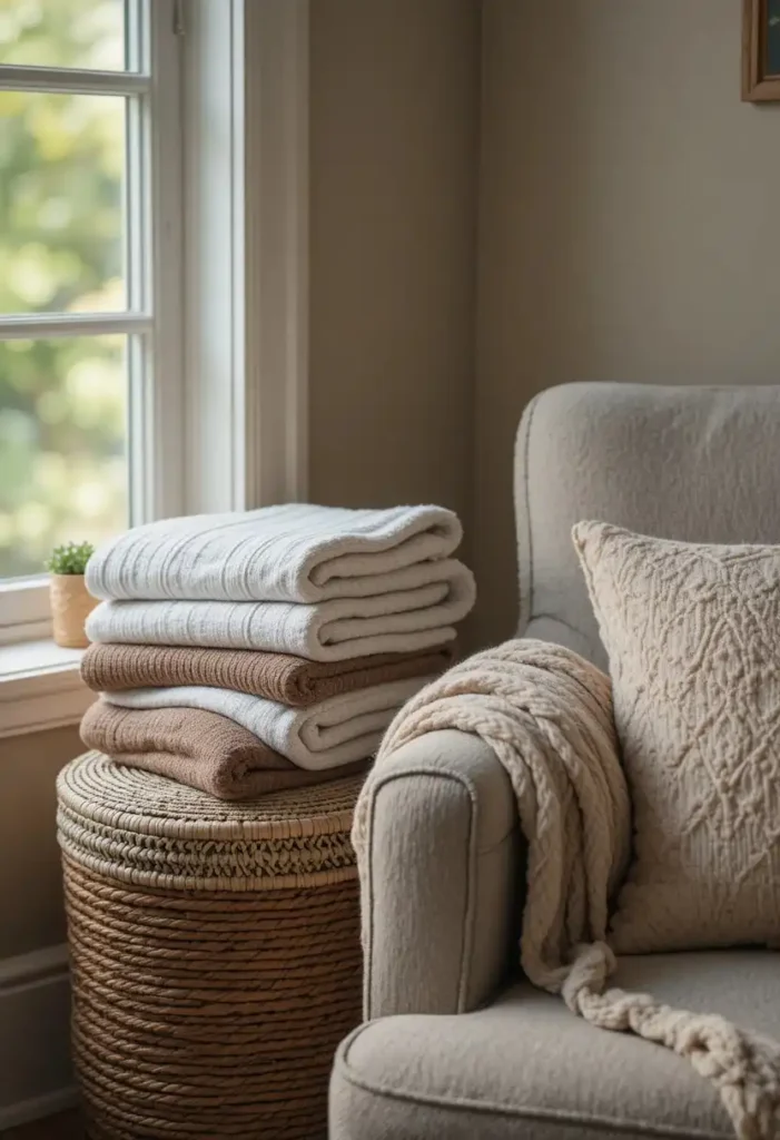 Add Texture With a Basket and a Throw Tiny Reading Nook Ideas