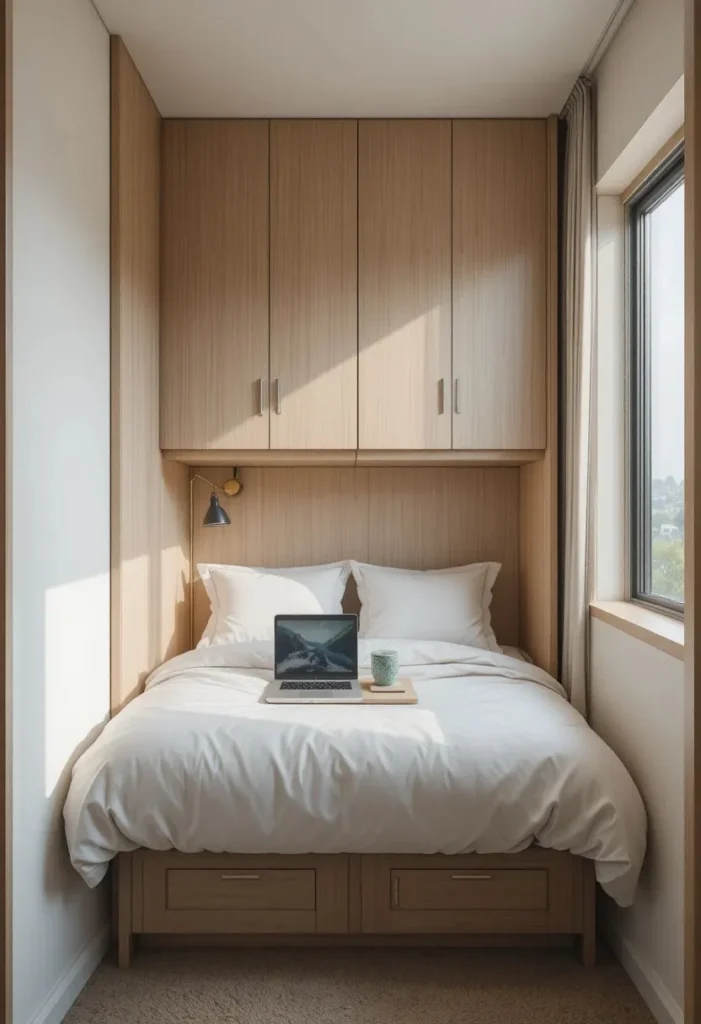 Let a Fold-Down Desk Double the Room's Function Let a Fold-Down Desk Double the Room's Function Tiny Guest Room Ideas