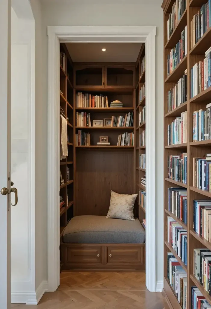 Use the Space Inside a Closet Tiny Bookshelf Ideas