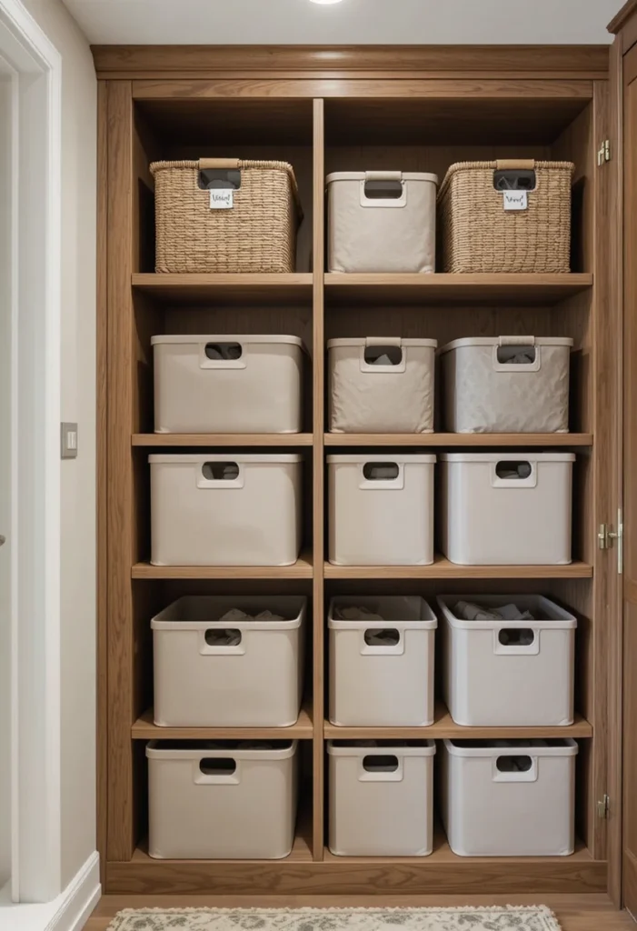 Use Stackable Bins Instead of Cabinets Tiny Mudroom  Ideas