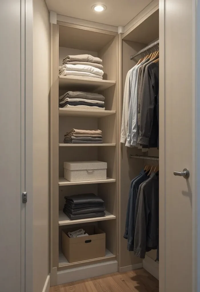 Use a Corner Shelf Unit for Awkward Space Tiny Closet Organization Ideas