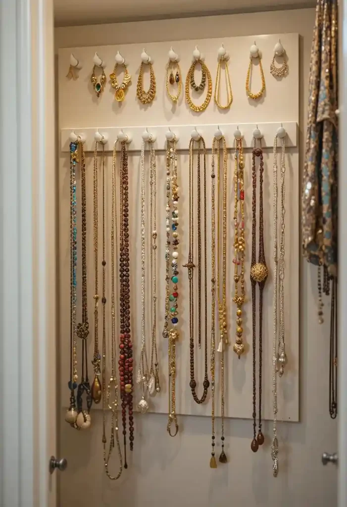 Try a Command Hook Jewelry Station Tiny Closet Organization Ideas
