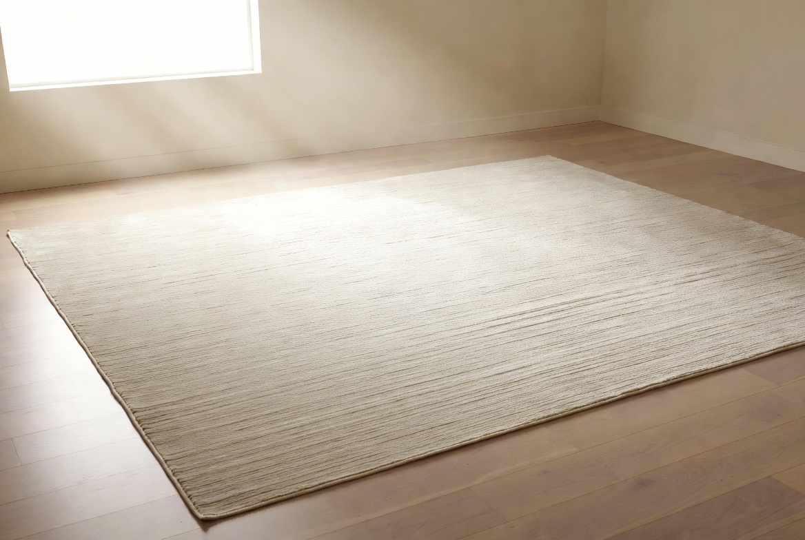 Small living room with a light-toned area rug styled to make a tiny space feel bigger and more open.