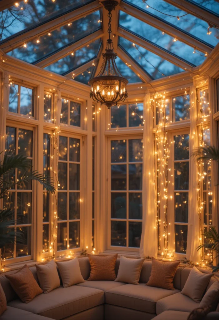 Bring in String Lights or a Small Chandelier Bring in String Lights or a Small Chandelier Tiny Sunroom Ideas