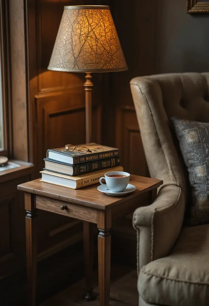 Add a Slim Side Table for Essentials Tiny Reading Nook Ideas