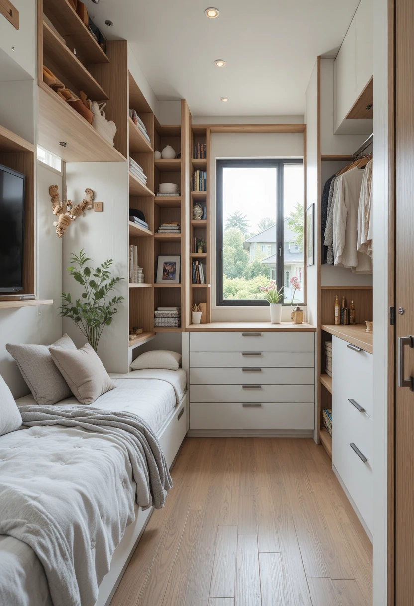 18 tiny space storage ideas for micro apartments, showing smart entryway, kitchen, bedroom, and living room organization solutions.