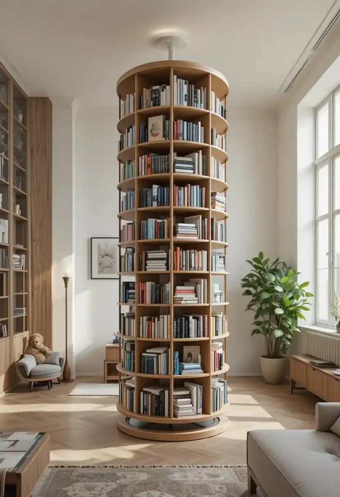 Try a 360-Degree Rotating Bookshelf Tiny Bookshelf Ideas