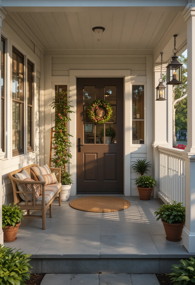 19 tiny porch decor ideas featuring space-saving furniture, vertical greenery, and cozy styling to make a small porch feel bigger.