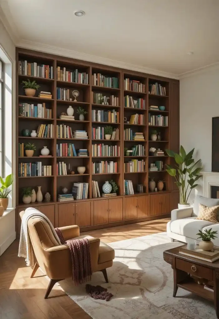 Go Floor-to-Ceiling on One Wall Tiny Bookshelf Ideas