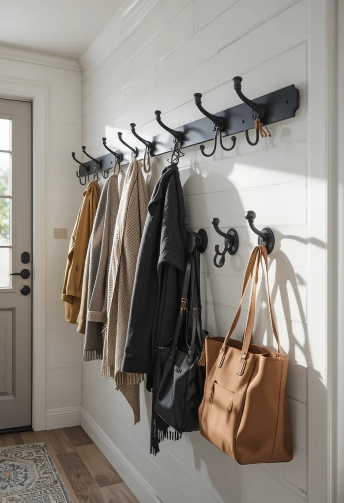 Go Vertical With Floor-to-Ceiling Hooks Tiny Mudroom  Ideas