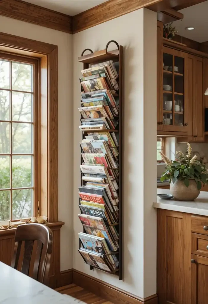 Use a Vertical Magazine Rack for Cookbooks or Thin Titles