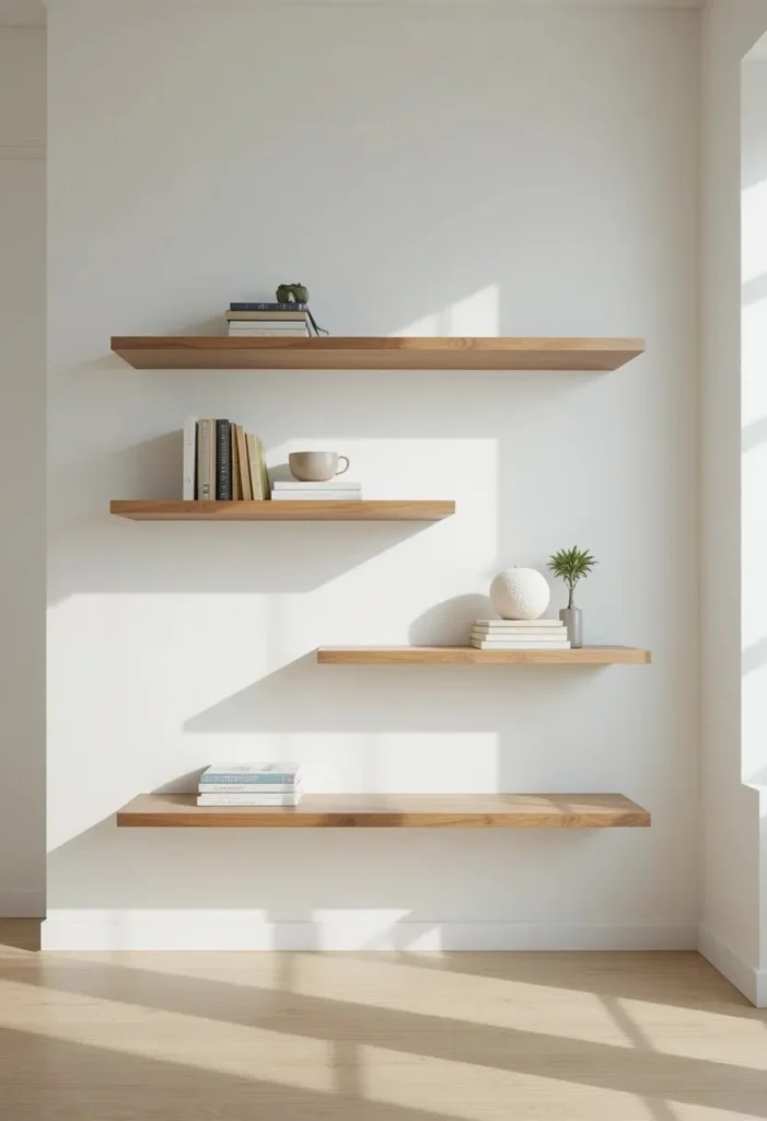 Use Floating Shelves for a Weightless Look Tiny Bookshelf Ideas