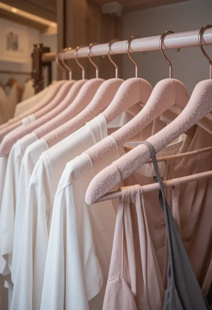 Use Slim, Velvet Hangers (Not Wire or Plastic) Tiny Closet Organization Ideas