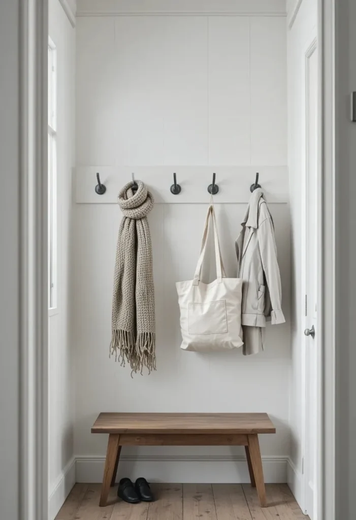 Add a Row of Hooks Instead of a Coat Closet Tiny Entryway Ideas