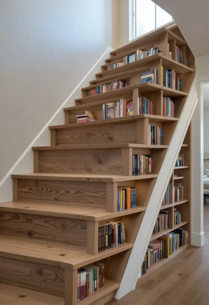 Turn a Staircase Into a Bookshelf Tiny Bookshelf Ideas