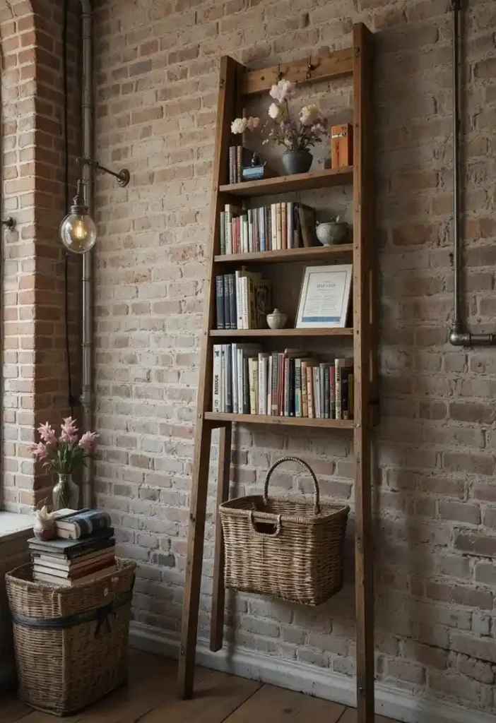 Repurpose an Actual Ladder Tiny Bookshelf Ideas