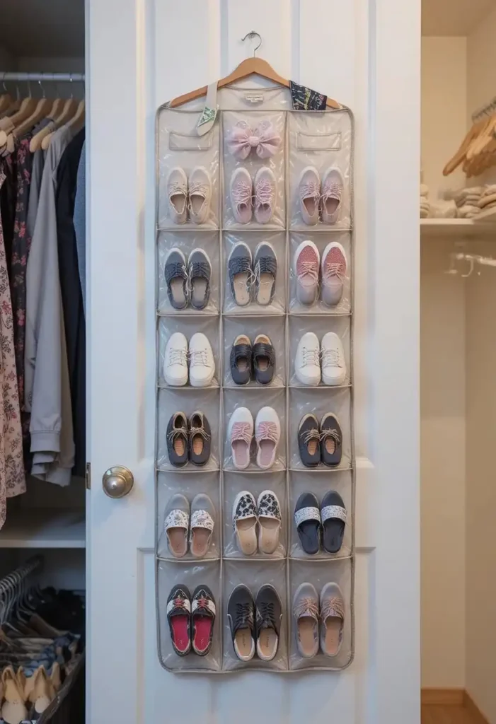 Hang a Fabric Shoe Organizer Tiny Closet Organization Ideas