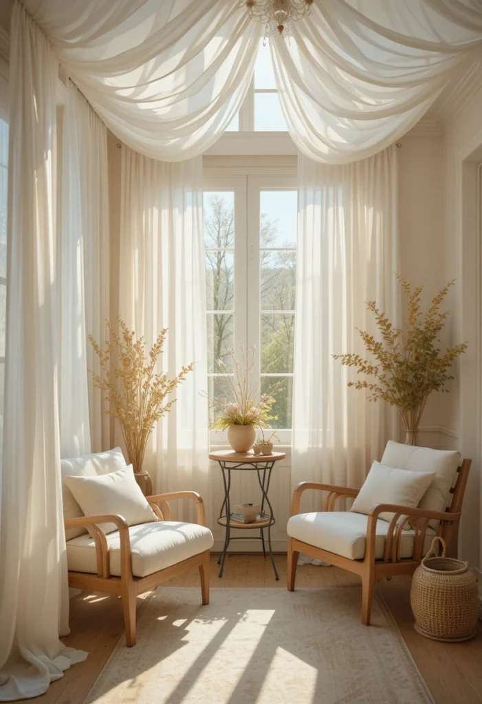 Choose Sheer or Light Linen Panels Tiny Sunroom Ideas Choose Sheer or Light Linen Panels