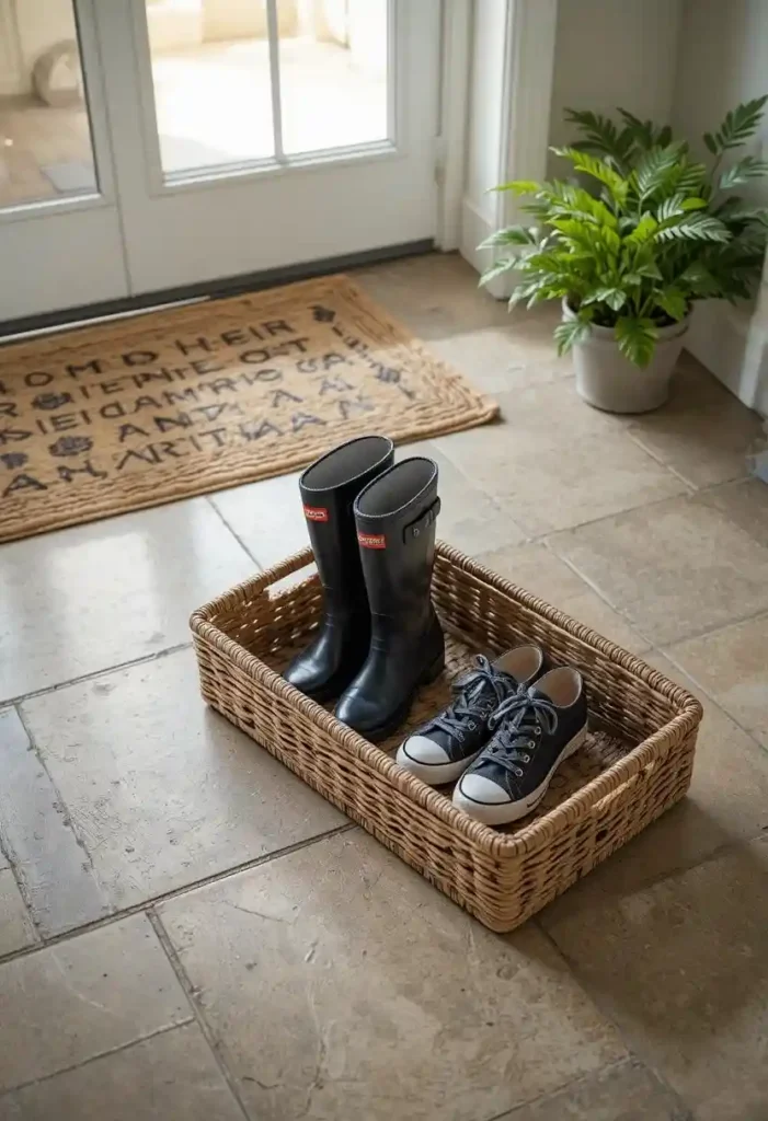 Use a Boot Tray to Contain the Mess Tiny Entryway Ideas 