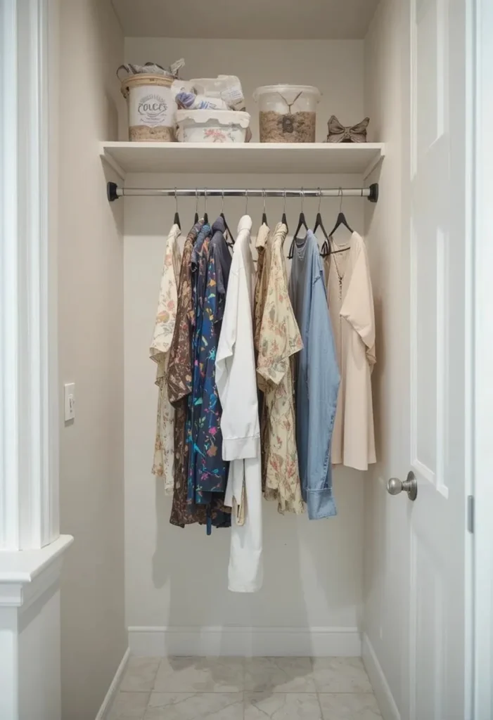 Add a Tension Rod for Extra Hanging Tiny Closet Organization Ideas Space