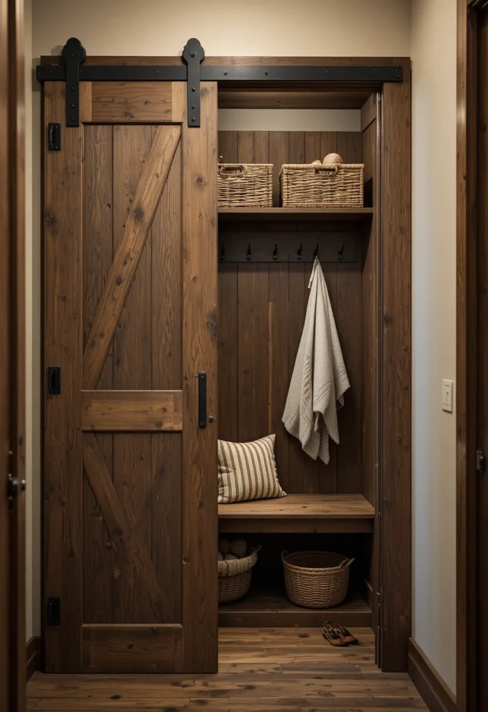 Install a Sliding Barn Door to Hide the Whole Setup Tiny Mudroom  Ideas